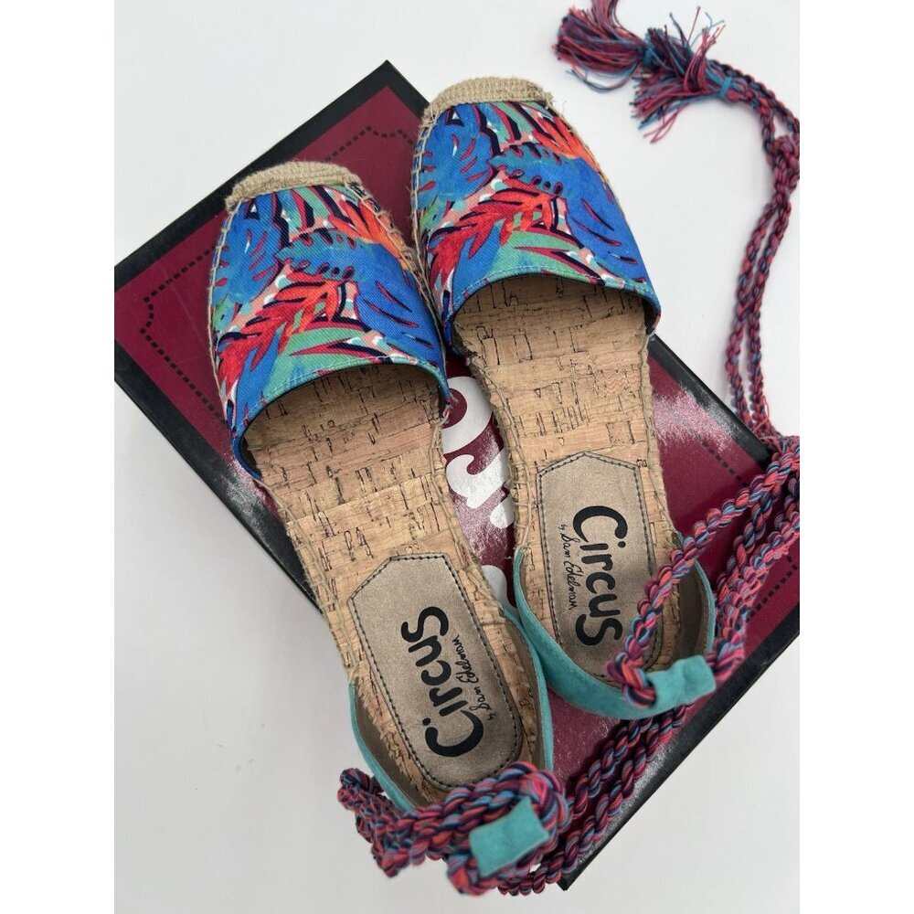 Circus Sam Edelman Boho Espadrille 8.5M Tropical Print Ankle Tie Tassel Festival - Picture 8 of 9